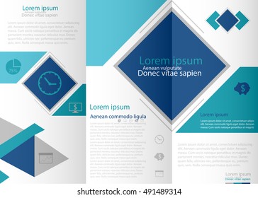 Blue fold set technology annual report brochure flyer design template vector, Leaflet cover presentation abstract geometric background, layout in A4 size
