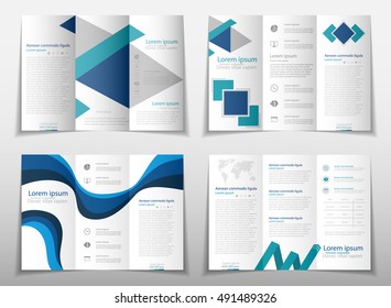 Blue fold set technology annual report brochure flyer design template vector, Leaflet cover presentation abstract geometric background, layout in A4 size