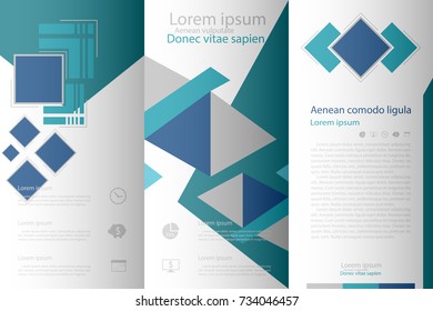 Blue fold set technology annual report brochure flyer design template vector, Leaflet cover presentation abstract geometric background, layout in A4 size