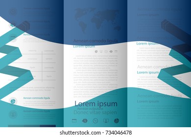 Blue fold set technology annual report brochure flyer design template vector, Leaflet cover presentation abstract geometric background, layout in A4 size