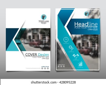 Blue fold technology annual report brochure flyer design template vector, Leaflet cover presentation abstract geometric background, layout in A4 size