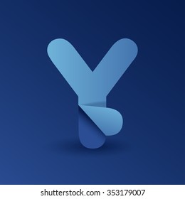 Blue Folded Font Set : Vector Illustration