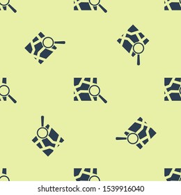 Blue Folded map with location marker icon isolated seamless pattern on yellow background.  Vector Illustration