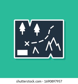 Blue Folded map with location marker icon isolated on green background.  Vector Illustration