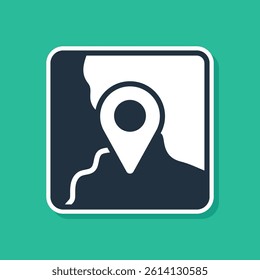 Blue Folded map with location marker icon isolated on green background.  Vector