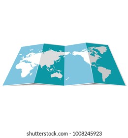 Blue folded world map for travel. Vector illustration