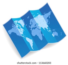 Blue Folded World Map. Vector Illustration.