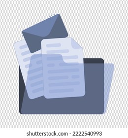 Blue folder with confidential documents. Sensitive data and information. Data protection. Secure account, profile login and password. Paperwork in office. Flat vector illustration