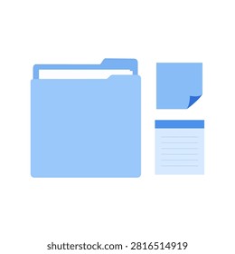 Blue Folder with Document and File Icons Flat Vector Illustration Isolated on White Background
