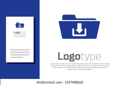 Blue Folder download icon isolated on white background. Logo design template element. Vector Illustration