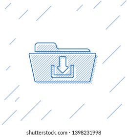 Blue Folder download line icon isolated on white background. Vector Illustration