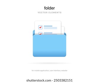 Icono de carpeta azul aislado sobre fondo blanco. Símbolo del documento. Icono de archivo 3D. Signo de la carpeta moderno, simple, Vector, icono para el diseño del Sitio web, App móvil, ui. Ilustración vectorial