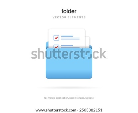 Blue folder icon isolated on white background. Document symbol. 3d file icon. Binder sign modern, simple, vector, icon for website design, mobile app, ui. Vector Illustration
