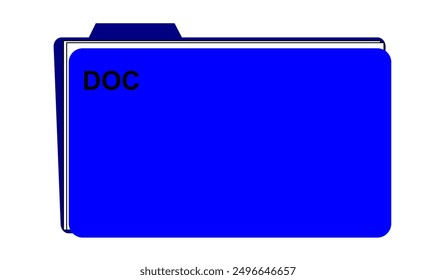 Blue folder icon with the words DOC on a white background. Modern document symbol, flat vector, icon for website design, mobile app, ui. Vector Illustration