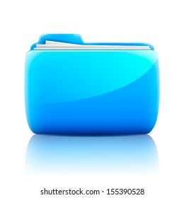 Blue folder isolated, with reflection and shadow