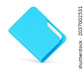 Blue folder with papers 3d. Office plastic file with documentation. Volumetric working data in special directory. Collected online portfolio for presentation. Isolated realistic icon vector