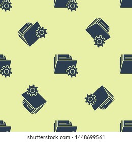 Blue Folder settings with gears icon isolated seamless pattern on white background. Software update, transfer protocol, teamwork tool management.  Vector Illustration