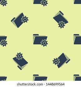 Blue Folder settings with gears icon isolated seamless pattern on white background. Software update, transfer protocol, teamwork tool management.  Vector Illustration