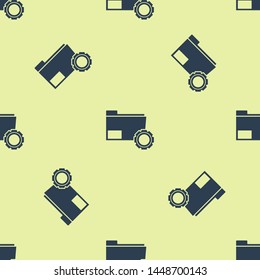 Blue Folder settings with gears icon isolated seamless pattern on white background. Software update, transfer protocol, teamwork tool management, copy process.  Vector Illustration