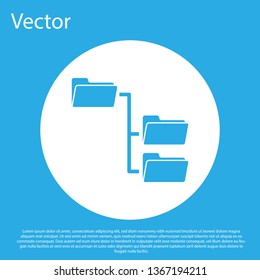 Blue Folder tree icon isolated on blue background. Computer network file folder organization structure flowchart. White circle button. Flat design. Vector Illustration