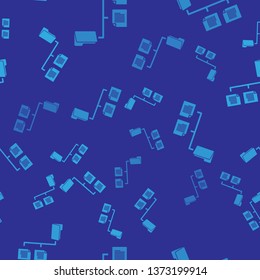 Blue Folder tree icon isolated seamless pattern on blue background. Computer network file folder organization structure flowchart. Vector Illustration