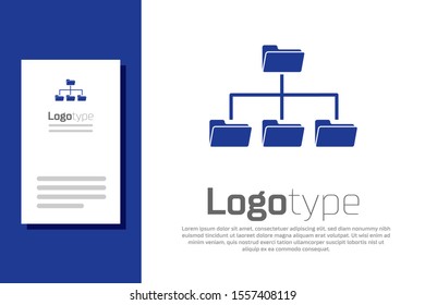 Blue Folder tree icon isolated on white background. Computer network file folder organization structure flowchart. Logo design template element. Vector Illustration