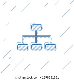 Blue Folder tree line icon isolated on white background. Computer network file folder organization structure flowchart. Vector Illustration