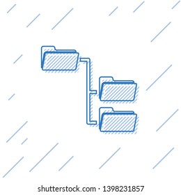 Blue Folder tree line icon isolated on white background. Computer network file folder organization structure flowchart. Vector Illustration