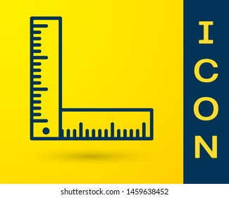 Blue Folding ruler icon isolated on yellow background.  Vector Illustration