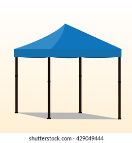 Blue folding tent raster illustration. Pop up gazebo. Canopy tent