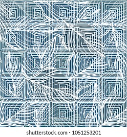 Blue foliage pattern with beautiful white stripes illustration