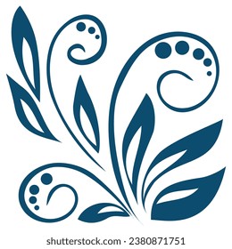 blue folk craft art pattern, leaf berry element for cloth paper ceramic tile