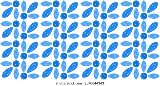 Blue folklore floral seamless pattern. Shades of blue flowers on white background. Graceful plant background. Square mosaic tile ornament for wallpaper, textile, web design, etc.