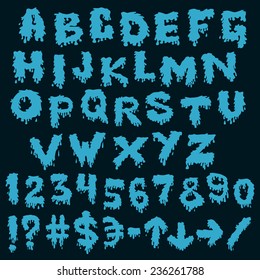 Blue font smudges. alphabet splashing