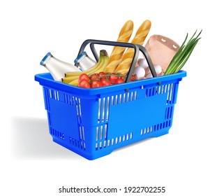 Blue food basket. Vector illustration.