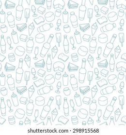 Blue food line icon seamless pattern. Modern vector background.