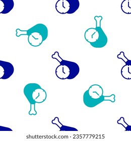 Blue Food time icon isolated seamless pattern on white background. Time to eat.  Vector