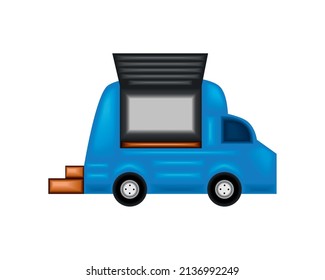 Blue Food Truck Icon Flat