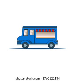 Blue Food Truck Illustration Vector Design Isolated On White Background