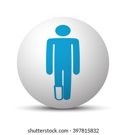 Blue Foot icon on sphere on white background
