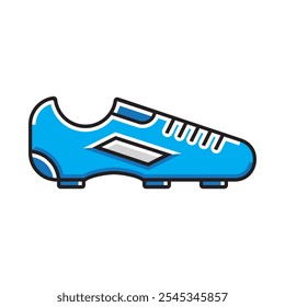 Blue football boot on white background. Vector soccer icon.