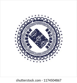 Blue football field icon inside grunge seal