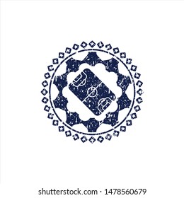 Blue football field icon inside distressed rubber texture