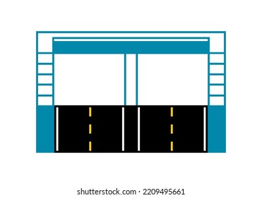 Blue Footbridge Overpass Stairs For Pedestrian Crossing Street Road Icon Flat Vector Design.