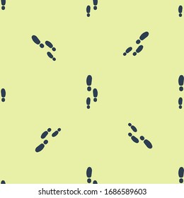 Blue Footsteps icon isolated seamless pattern on yellow background. Detective is investigating. To follow in the footsteps.  Vector Illustration