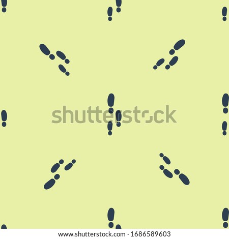 Blue Footsteps icon isolated seamless pattern on yellow background. Detective is investigating. To follow in the footsteps.  Vector Illustration