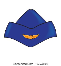 Blue Forage cap of stewardess. Isolated woman uniform icon.