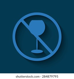 Blue Forbidden sign, isolated. Vector illustration  with shadow on a blue background