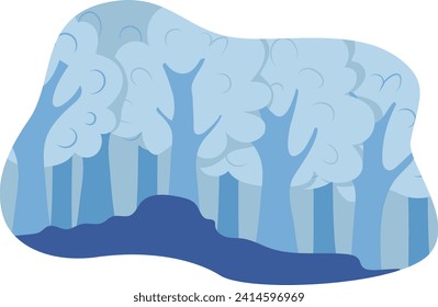 Blue forest backdrop in a minimalist flat vector style. Simplified scenic illustration of trees.
