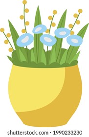 Blue forget me not flower bouquet in yellow vase semi flat color vector object. Faithfulness symbol. Wedding arrangement isolated modern cartoon style illustration for graphic design and animation